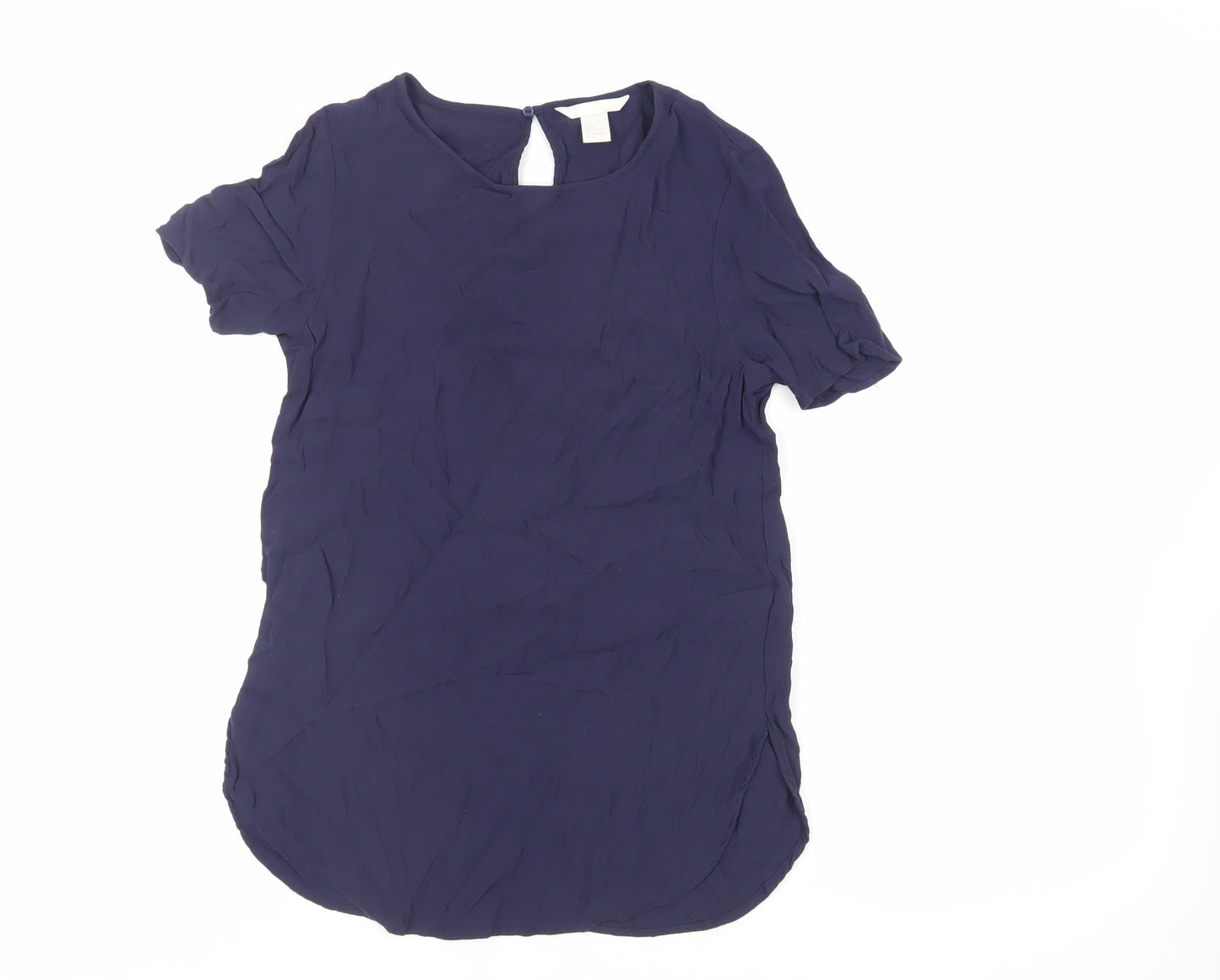 H&M Womens Blue Viscose Basic Blouse Size 8 Round Neck