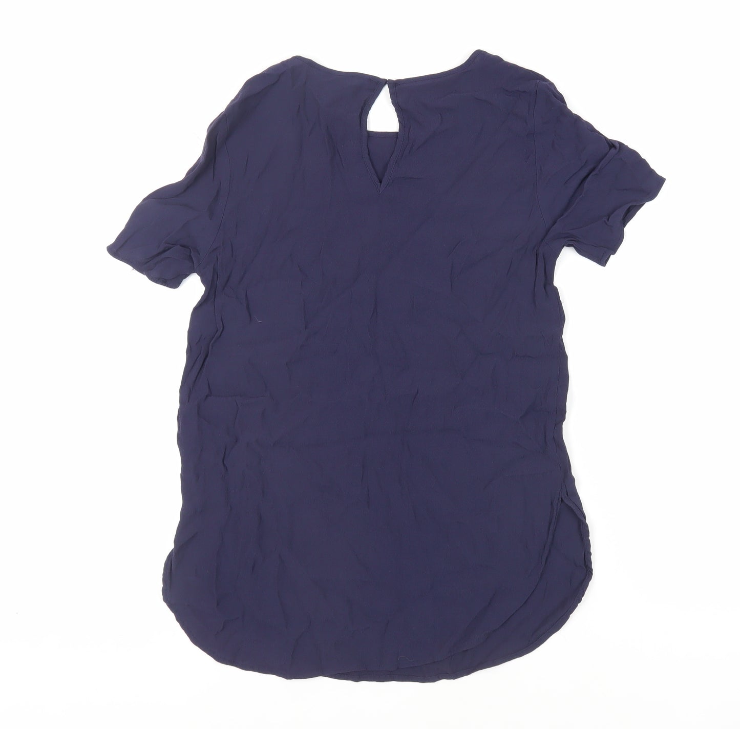 H&M Womens Blue Viscose Basic Blouse Size 8 Round Neck