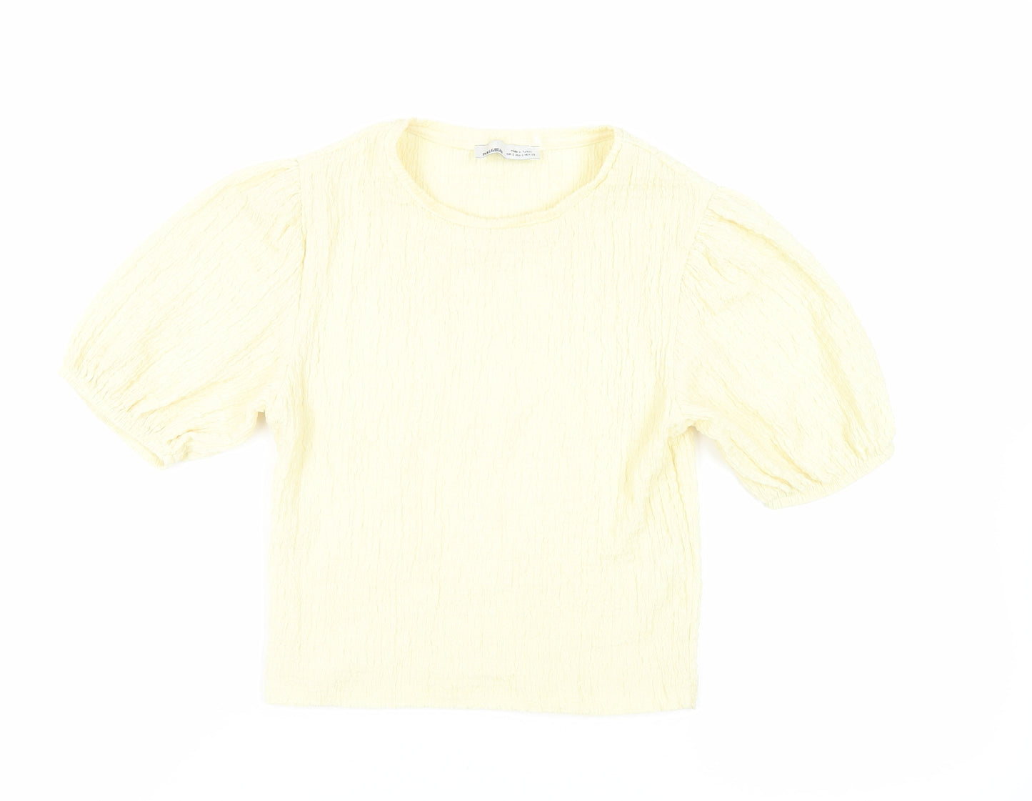 Pull&Bear Womens Yellow Polyester Basic Blouse Size S Crew Neck - Textured