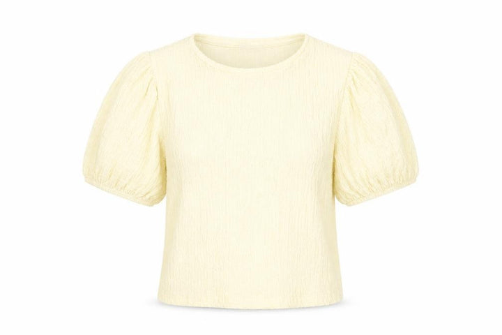 Pull&Bear Womens Yellow Polyester Basic Blouse Size S Crew Neck - Textured