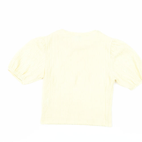 Pull&Bear Womens Yellow Polyester Basic Blouse Size S Crew Neck - Textured