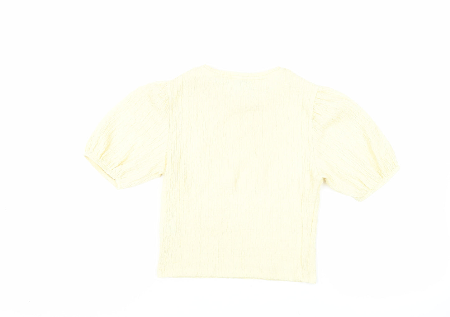 Pull&Bear Womens Yellow Polyester Basic Blouse Size S Crew Neck - Textured