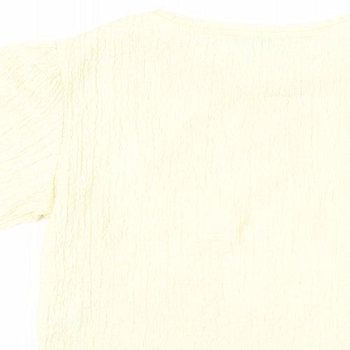 Pull&Bear Womens Yellow Polyester Basic Blouse Size S Crew Neck - Textured