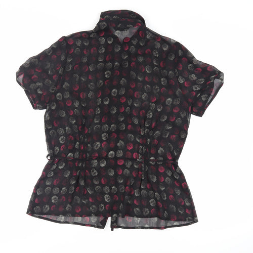 Marks and Spencer Womens Black Geometric Polyester Basic Button-Up Size 12 Collared - Sheer