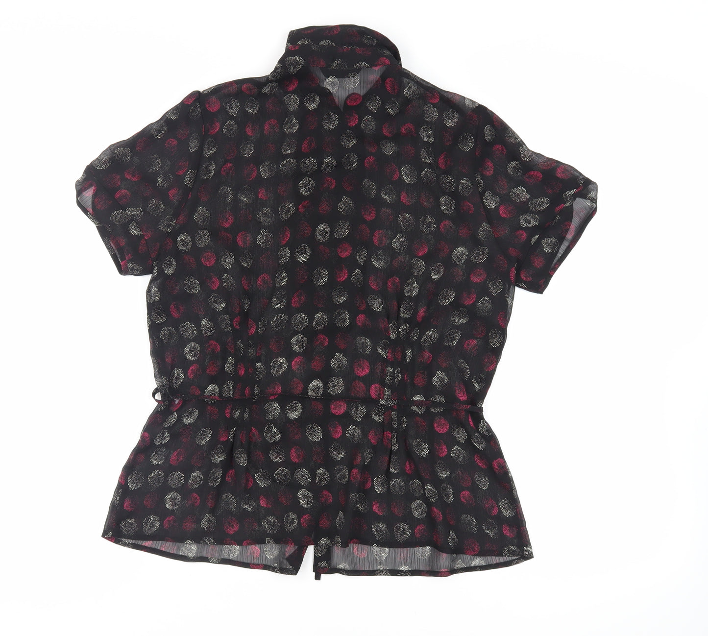 Marks and Spencer Womens Black Geometric Polyester Basic Button-Up Size 12 Collared - Sheer