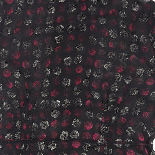 Marks and Spencer Womens Black Geometric Polyester Basic Button-Up Size 12 Collared - Sheer