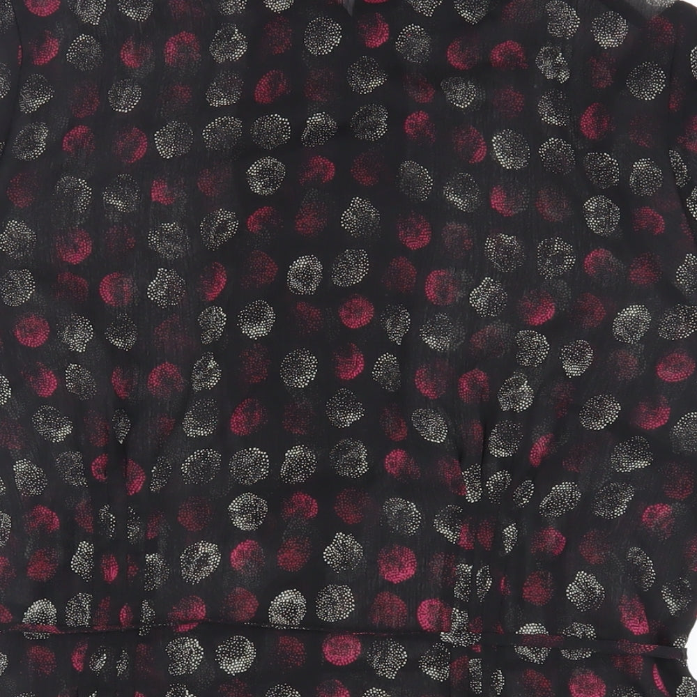 Marks and Spencer Womens Black Geometric Polyester Basic Button-Up Size 12 Collared - Sheer