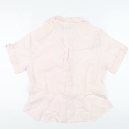 Alex & Co. Womens Pink Linen Basic Button-Up Size 12 Collared