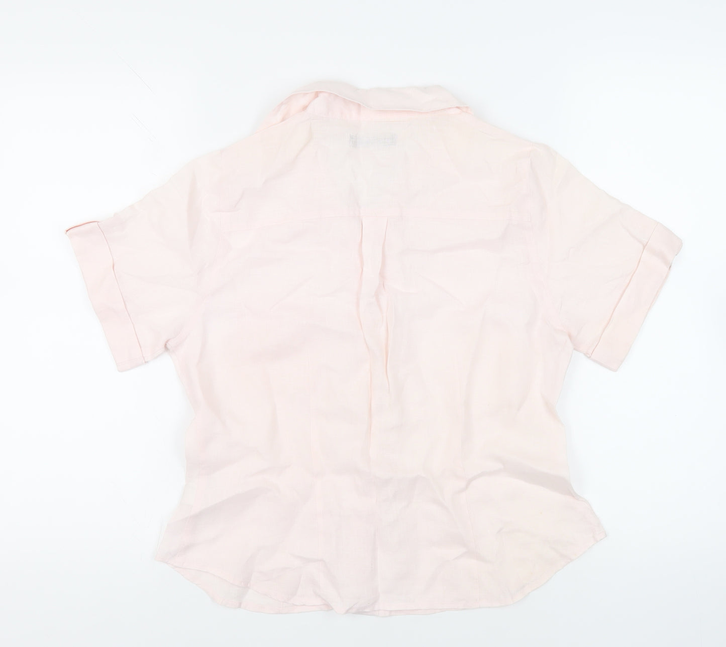 Alex & Co. Womens Pink Linen Basic Button-Up Size 12 Collared