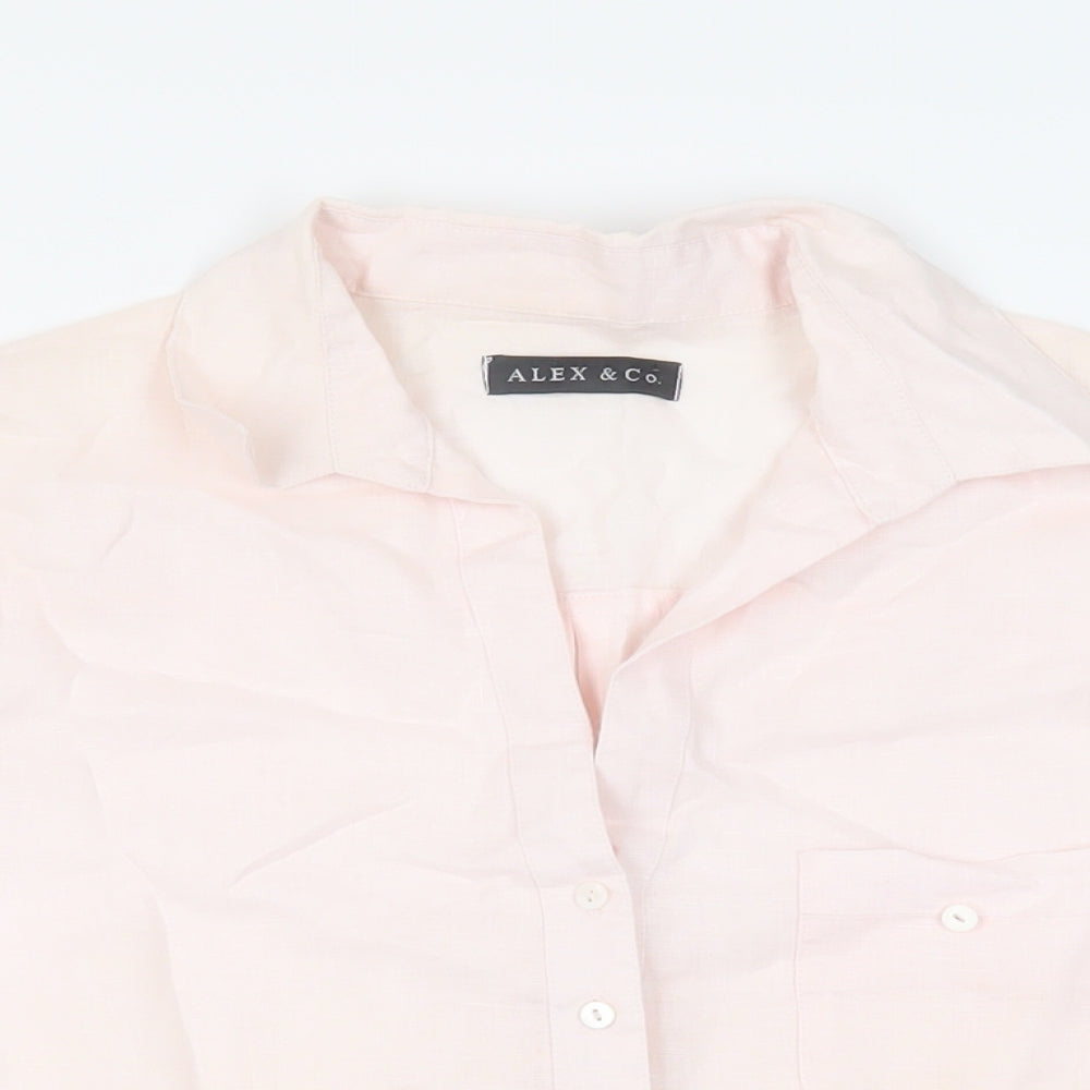 Alex & Co. Womens Pink Linen Basic Button-Up Size 12 Collared