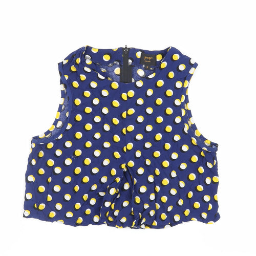 Pop England Womens Blue Polka Dot Viscose Cropped Blouse Size M Round Neck
