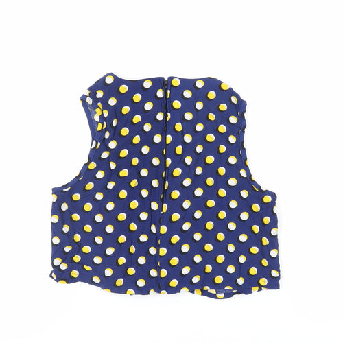 Pop England Womens Blue Polka Dot Viscose Cropped Blouse Size M Round Neck