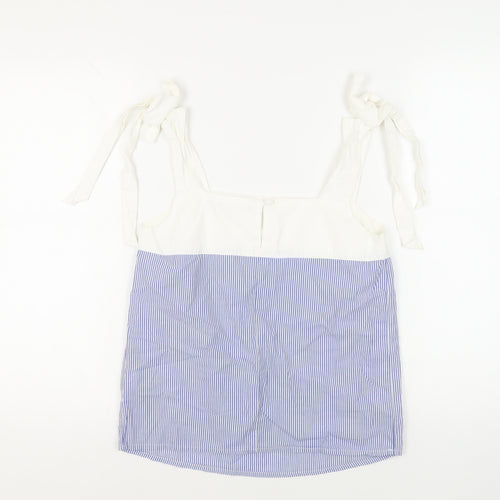 Marks and Spencer Womens Blue Striped Cotton Basic Tank Size 6 Square Neck