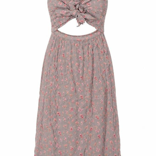 Flynn Skye Womens Brown Floral Polyester Slip Dress Size M Sweetheart Zip - Cut Out Detail