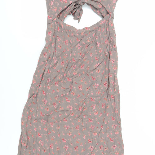 Flynn Skye Womens Brown Floral Polyester Slip Dress Size M Sweetheart Zip - Cut Out Detail