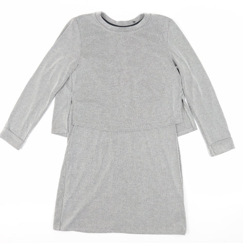 Topshop Womens Grey Striped Acrylic Jumper Dress Size 8 Crew Neck Pullover - Layered