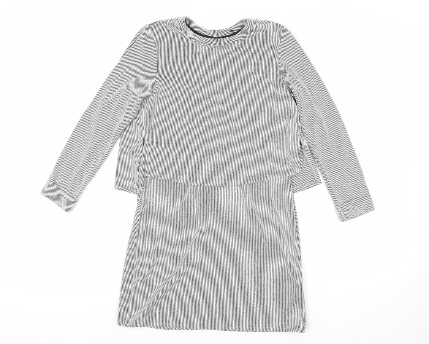 Topshop Womens Grey Striped Acrylic Jumper Dress Size 8 Crew Neck Pullover - Layered