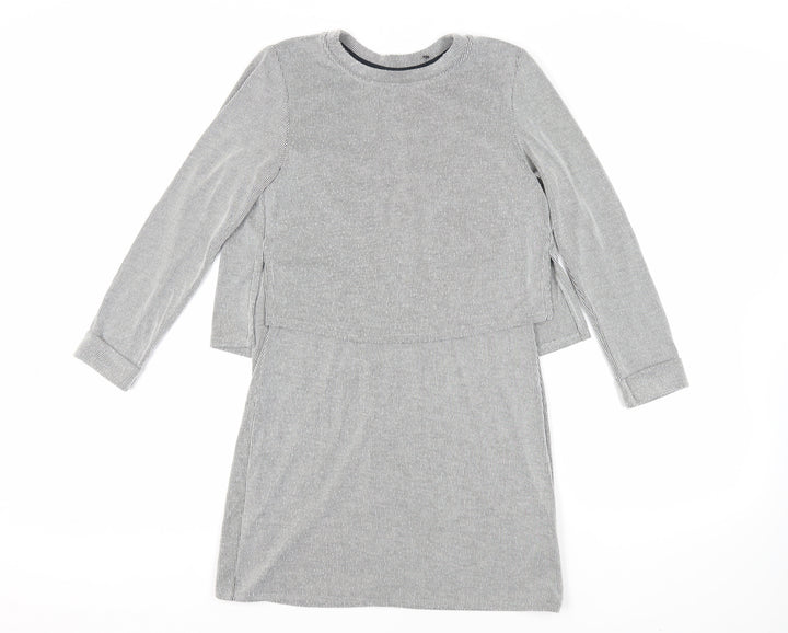 Topshop Womens Grey Striped Acrylic Jumper Dress Size 8 Crew Neck Pullover - Layered