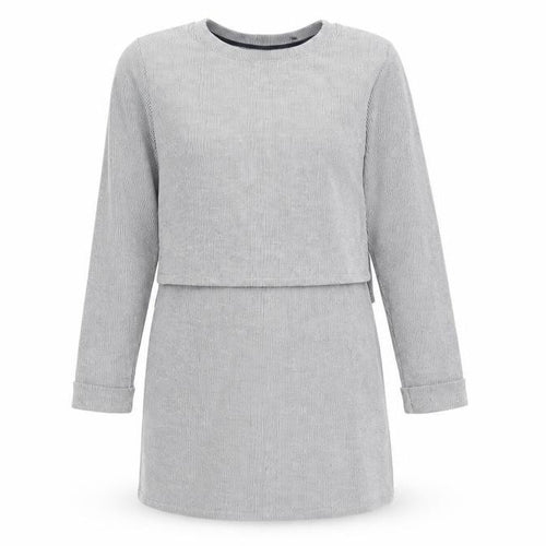 Topshop Womens Grey Striped Acrylic Jumper Dress Size 8 Crew Neck Pullover - Layered