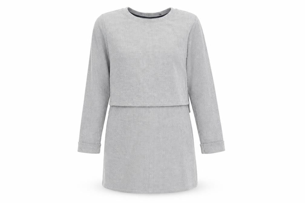 Topshop Womens Grey Striped Acrylic Jumper Dress Size 8 Crew Neck Pullover - Layered