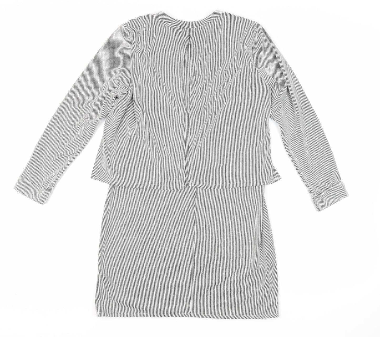 Topshop Womens Grey Striped Acrylic Jumper Dress Size 8 Crew Neck Pullover - Layered