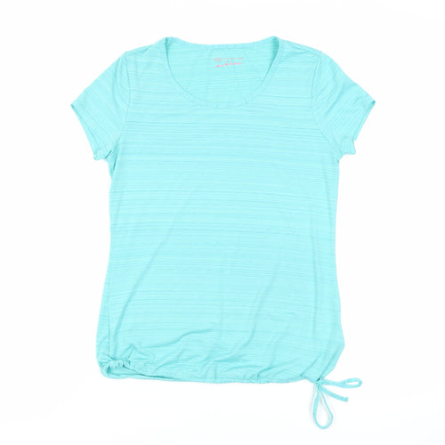 Marks and Spencer Womens Green Striped Polyester Basic T-Shirt Size 8 Round Neck - Gym Workout Running