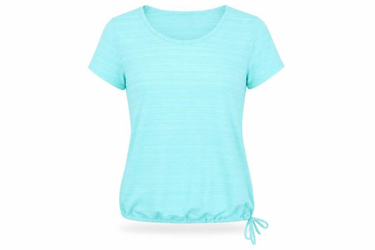 Front view of Marks & Spencer women’s green striped polyester basic t-shirt, size UK 8, round neck - gym workout running