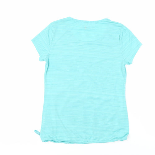 Marks and Spencer Womens Green Striped Polyester Basic T-Shirt Size 8 Round Neck - Gym Workout Running