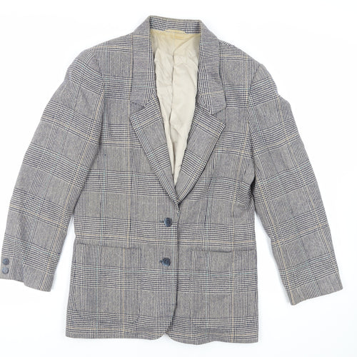 St Michael Womens Grey Plaid Jacket Blazer Size 10 Button - Vintage