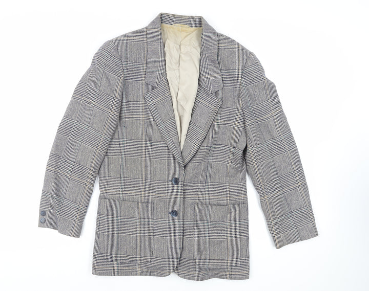 St Michael Womens Grey Plaid Jacket Blazer Size 10 Button - Vintage