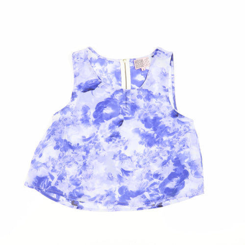 Neon Rose Womens Blue Floral Polyester Cropped Tank Size 8 Round Neck - Sheer