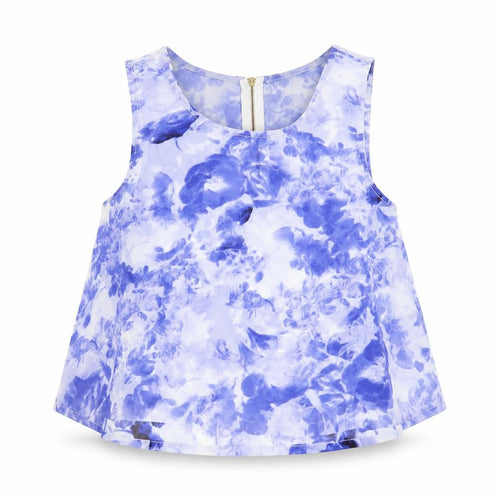 Neon Rose Womens Blue Floral Polyester Cropped Tank Size 8 Round Neck - Sheer