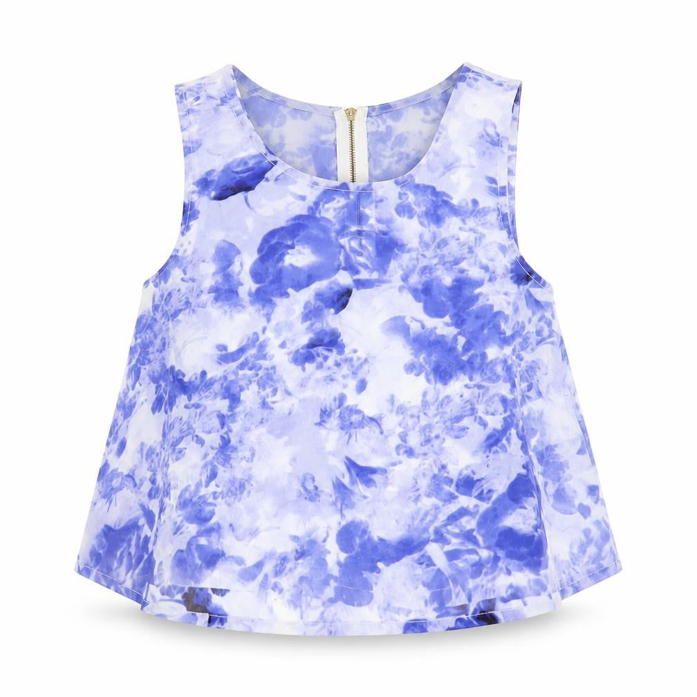 Neon Rose Womens Blue Floral Polyester Cropped Tank Size 8 Round Neck - Sheer
