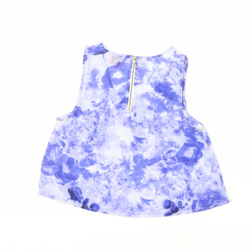 Neon Rose Womens Blue Floral Polyester Cropped Tank Size 8 Round Neck - Sheer