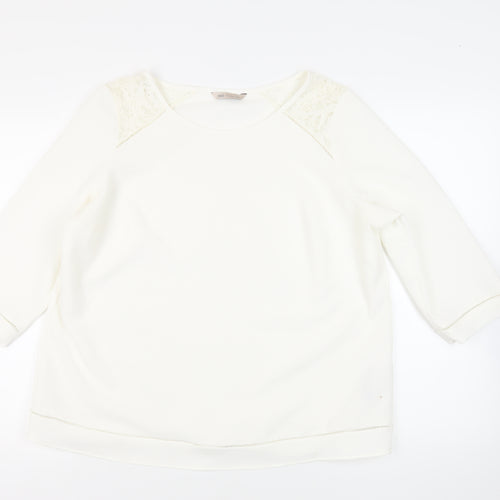 Marks and Spencer Womens White Polyester Basic Blouse Size 18 Round Neck - Lace Detail
