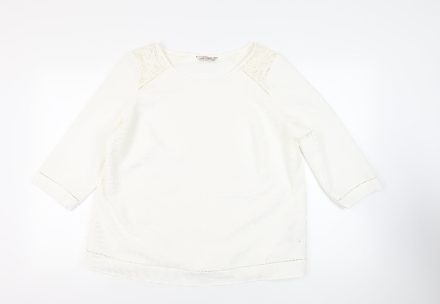 Marks and Spencer Womens White Polyester Basic Blouse Size 18 Round Neck - Lace Detail