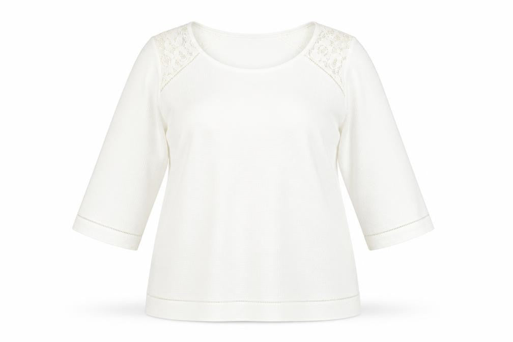 Front view of Marks & Spencer women’s white polyester basic blouse, size UK 18, round neck - lace detail