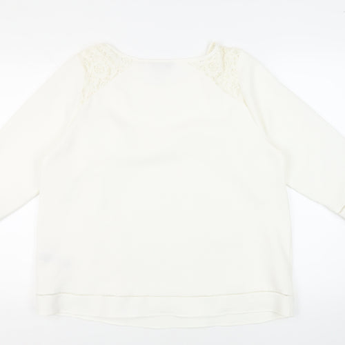 Marks and Spencer Womens White Polyester Basic Blouse Size 18 Round Neck - Lace Detail