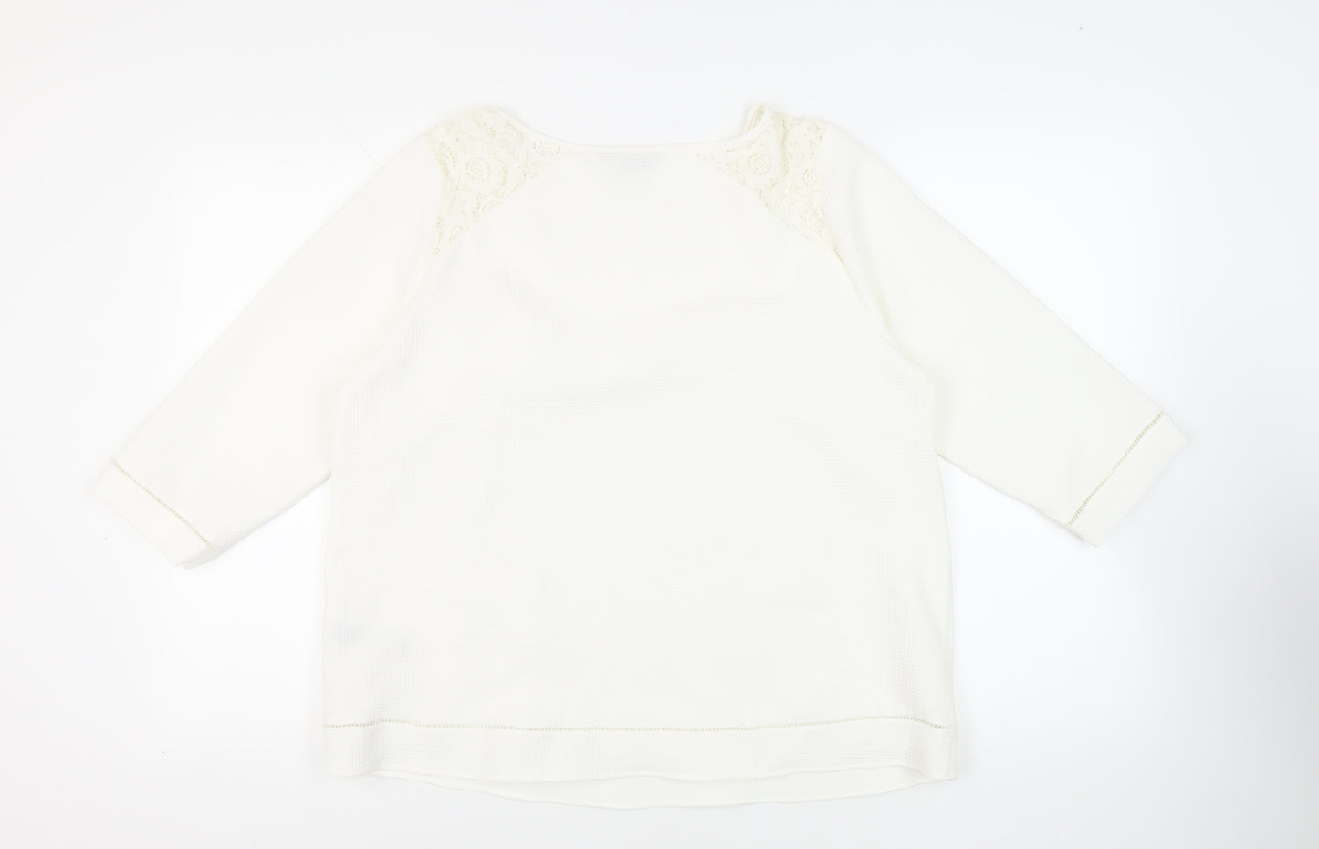 Marks and Spencer Womens White Polyester Basic Blouse Size 18 Round Neck - Lace Detail