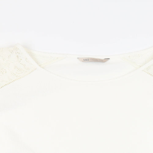 Marks and Spencer Womens White Polyester Basic Blouse Size 18 Round Neck - Lace Detail