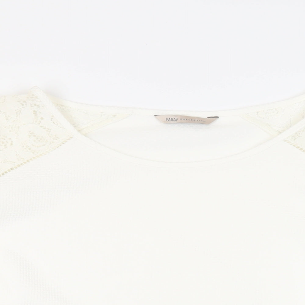 Marks and Spencer Womens White Polyester Basic Blouse Size 18 Round Neck - Lace Detail