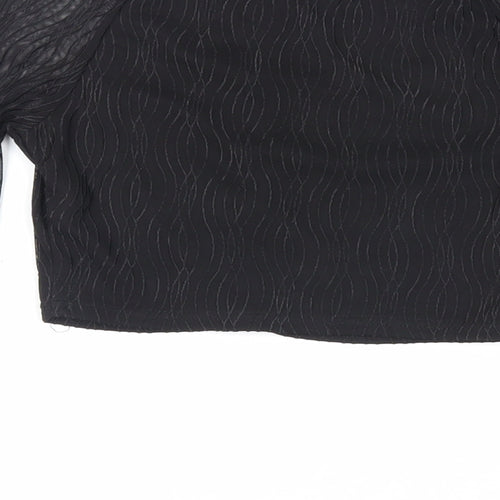 PRETTYLITTLETHING Womens Black Polyester Cropped Blouse Size 8 Crew Neck - Textured