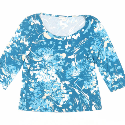 Minuet Womens Blue Geometric Viscose Basic T-Shirt Size M Boat Neck