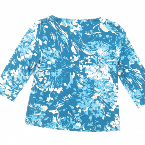 Minuet Womens Blue Geometric Viscose Basic T-Shirt Size M Boat Neck