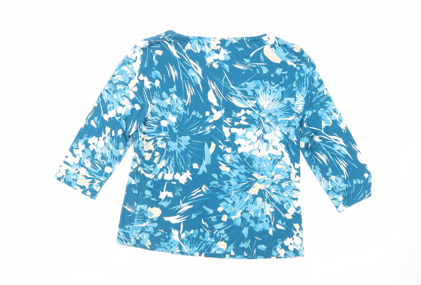 Minuet Womens Blue Geometric Viscose Basic T-Shirt Size M Boat Neck