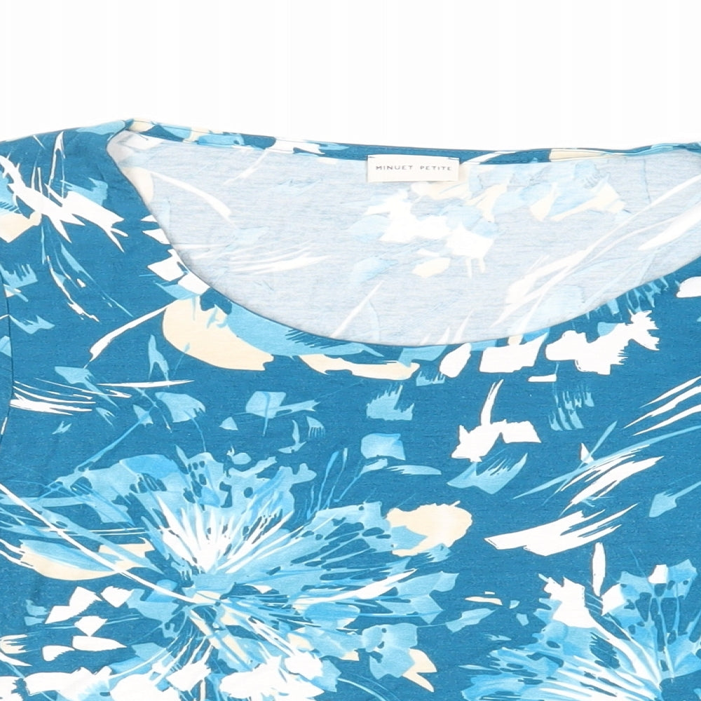 Minuet Womens Blue Geometric Viscose Basic T-Shirt Size M Boat Neck