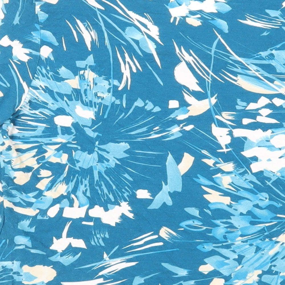 Minuet Womens Blue Geometric Viscose Basic T-Shirt Size M Boat Neck