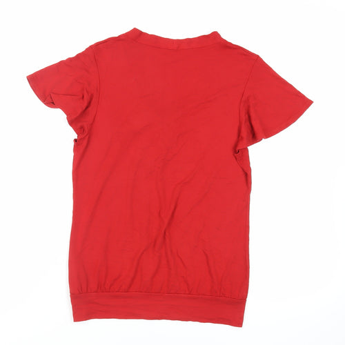 Marks and Spencer Womens Red Viscose Basic T-Shirt Size 10 V-Neck - Tie Neckline Detail