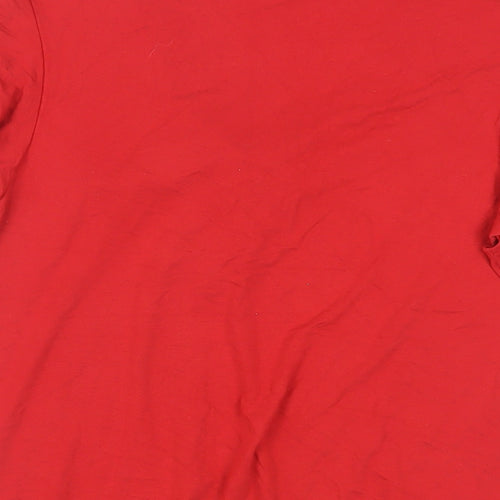 Marks and Spencer Womens Red Viscose Basic T-Shirt Size 10 V-Neck - Tie Neckline Detail