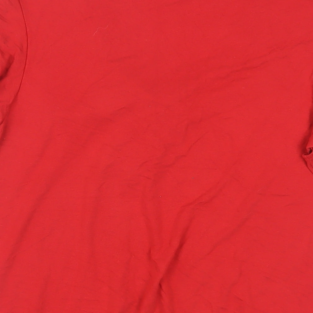 Marks and Spencer Womens Red Viscose Basic T-Shirt Size 10 V-Neck - Tie Neckline Detail